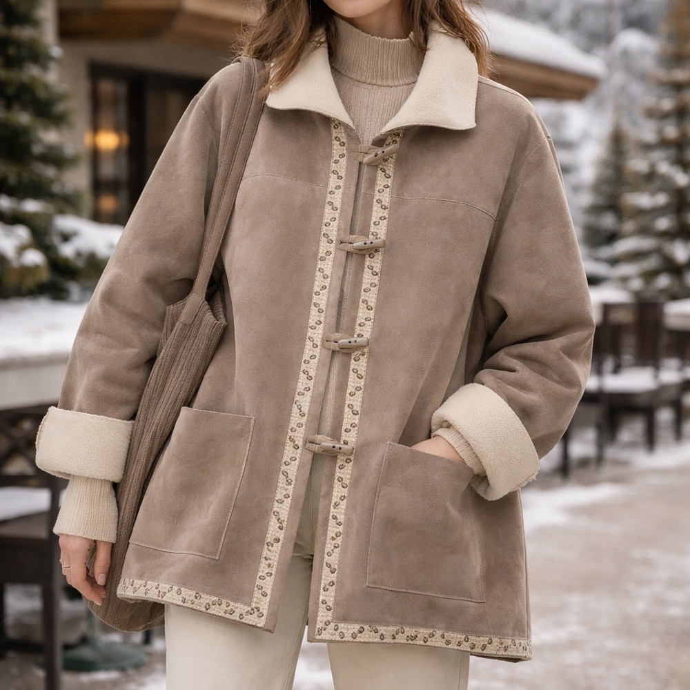 Alfred Dunner Faux Suede Toggle Coat Tan Beige Size 18 Cozy Winter Jacket